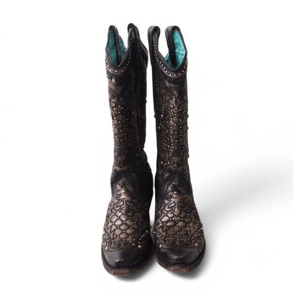 Corral Black and Gold Heeled Boots - Picture 3 of 10